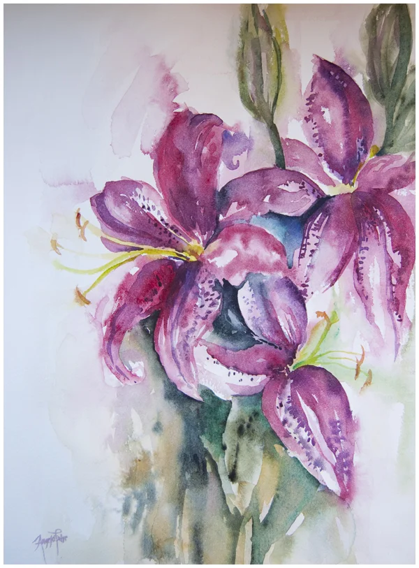 New Painting: Stargazer Lilies in Watercolor