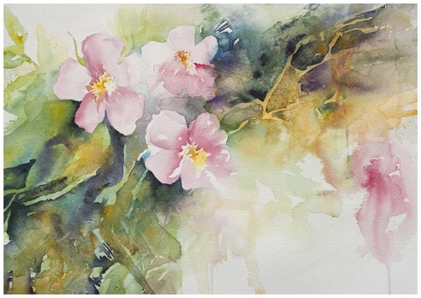 Wild Rose Cascade: New Watercolor Painting