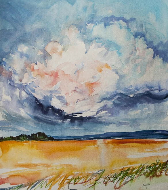 Waves Above the Wheat watercolour painting