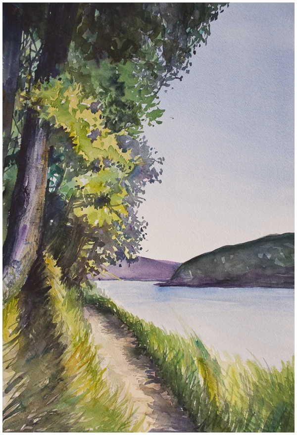 Dunvegan Patriarch: New Watercolor Landscape Painting, Peace River scenery