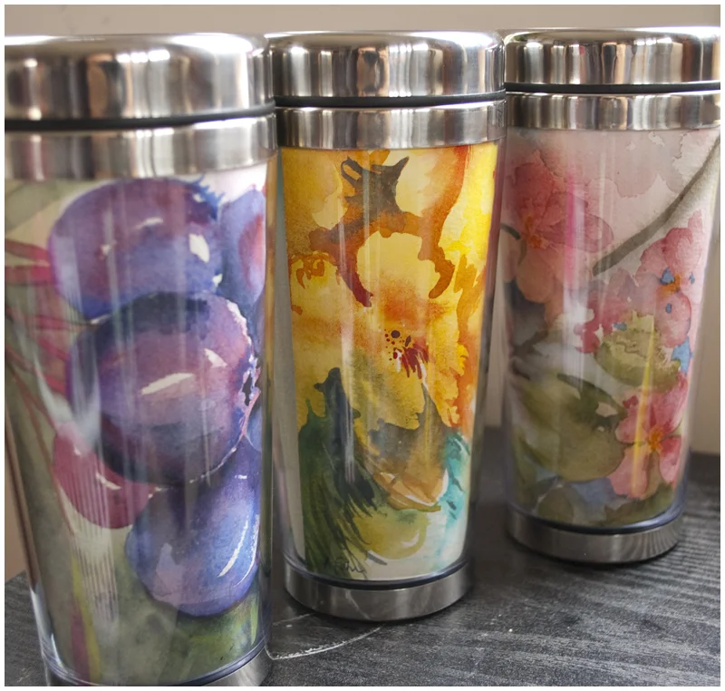 Watercolor Travel Mugs Now Available, and a Near Miss.