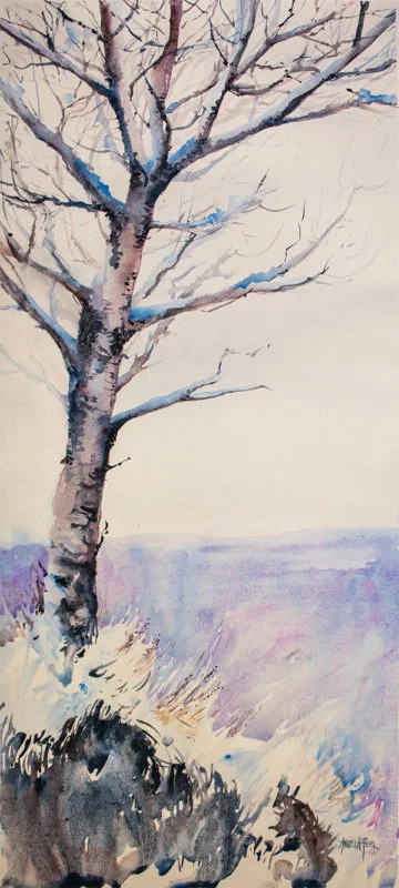 Silver Valley Sentinel 13 and quarter by 30 inches watercolour by Angela Fehr 600w