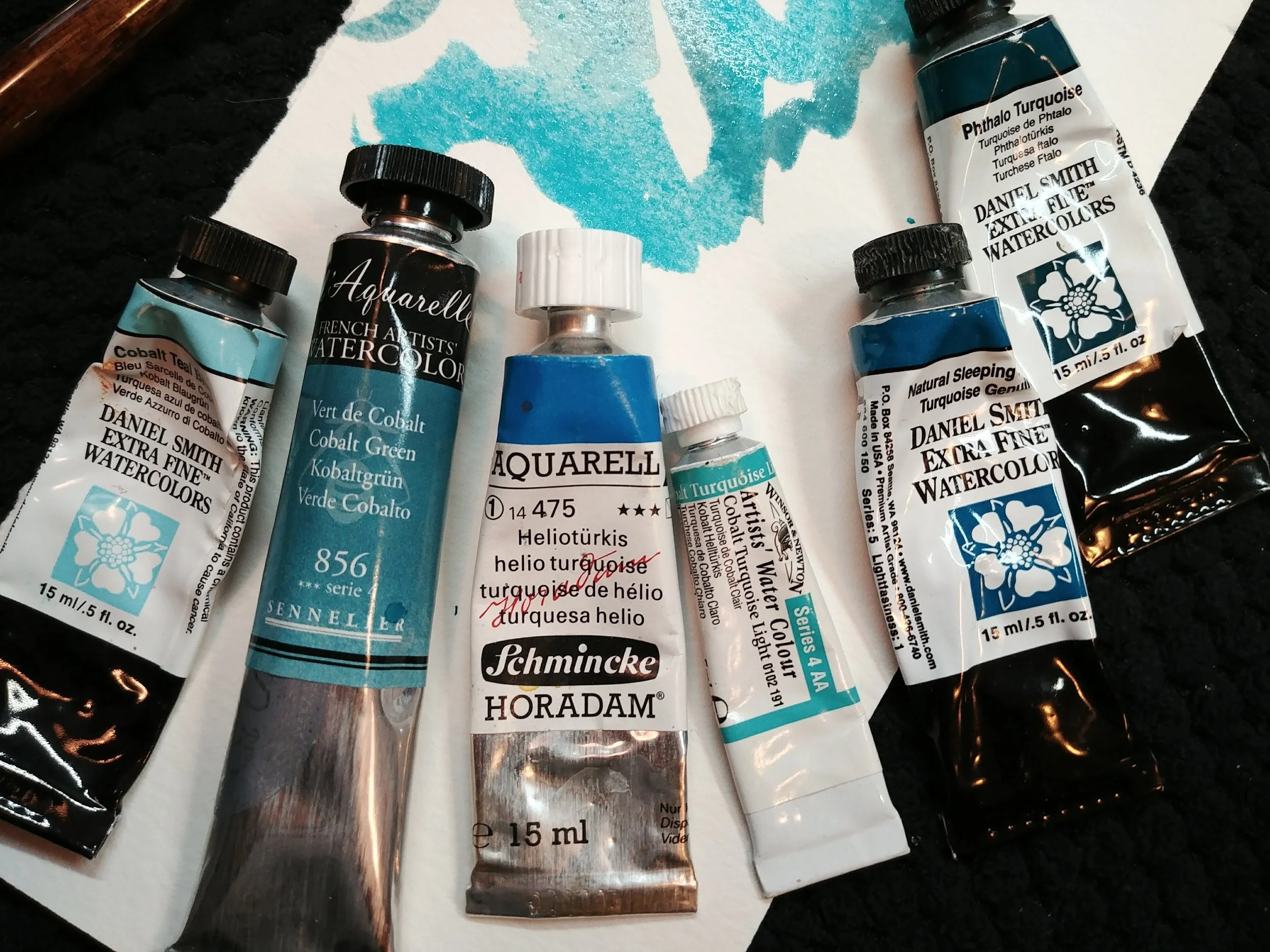teals and turquoise watercolour in tubes.jpg
