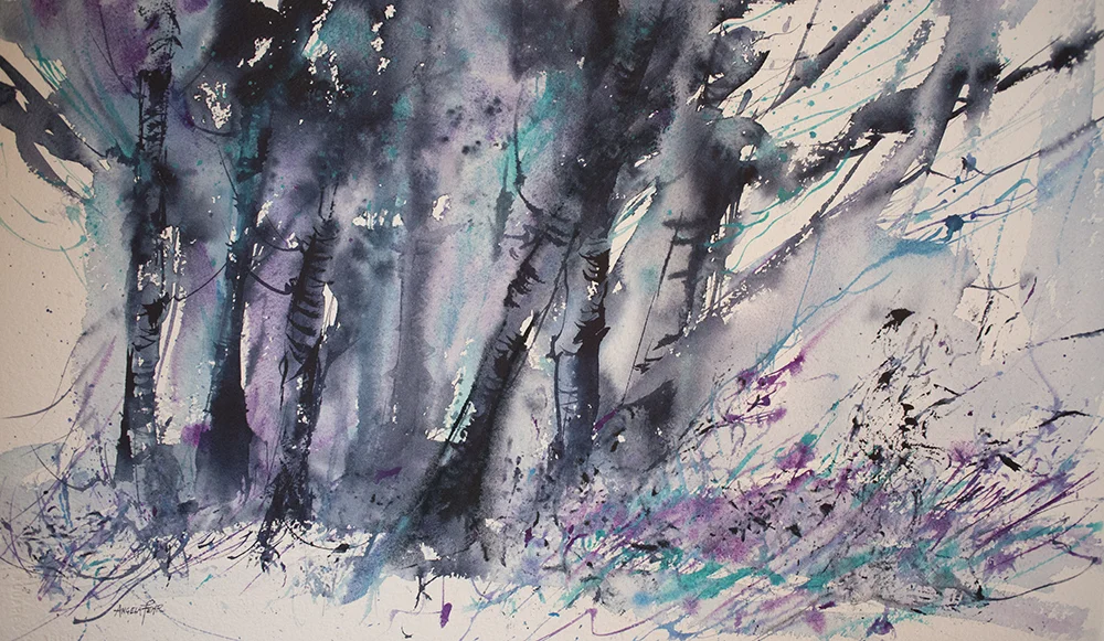 “January Storm” watercolor, 15 x 22 inches