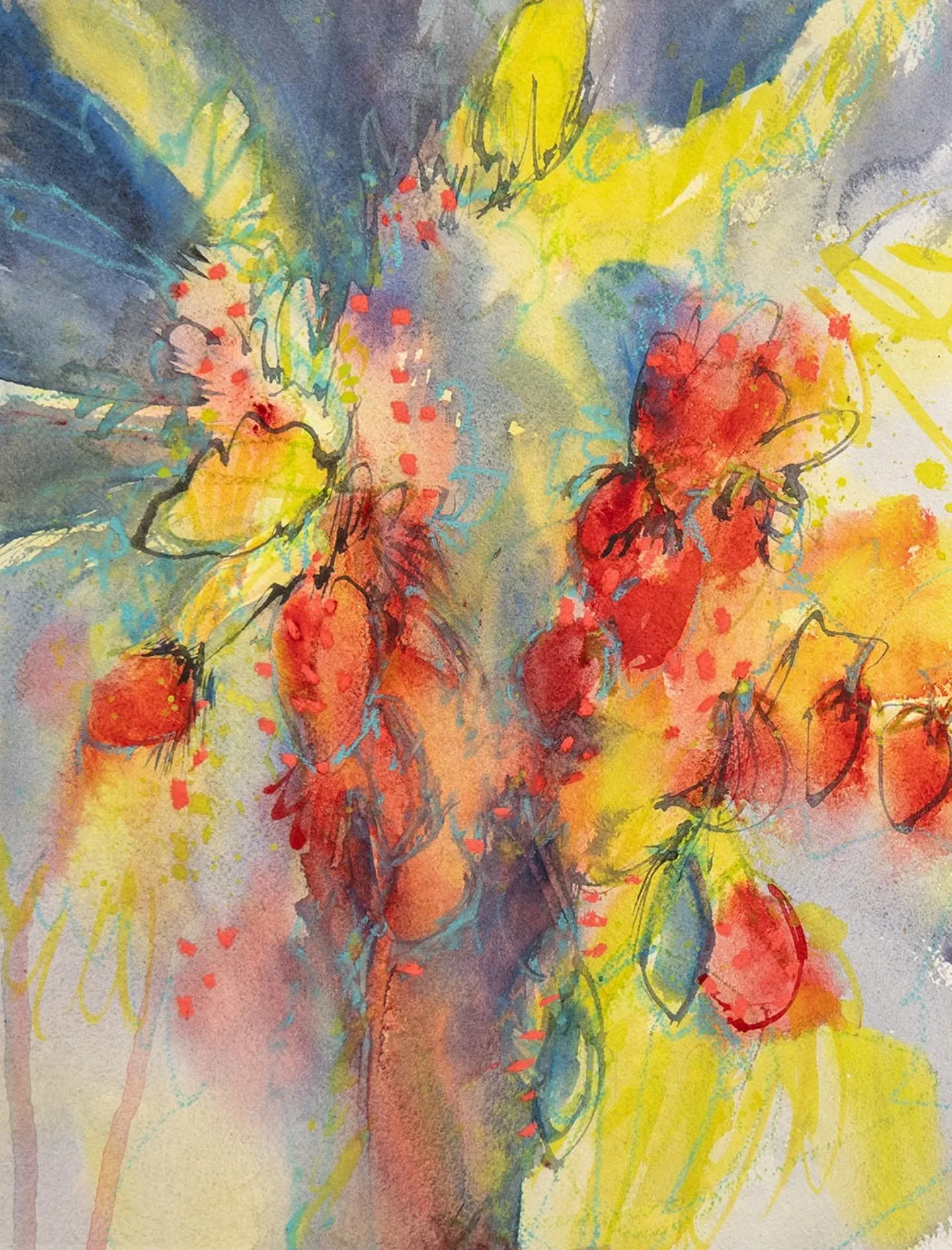 I don't paint with red very often but when I do, it's probably strawberries. 
I'm just drinking in all the beautiful colour this fall, it will not last long!
&quot;Sweet Discoveries&quot; watercolor and water-soluble crayon