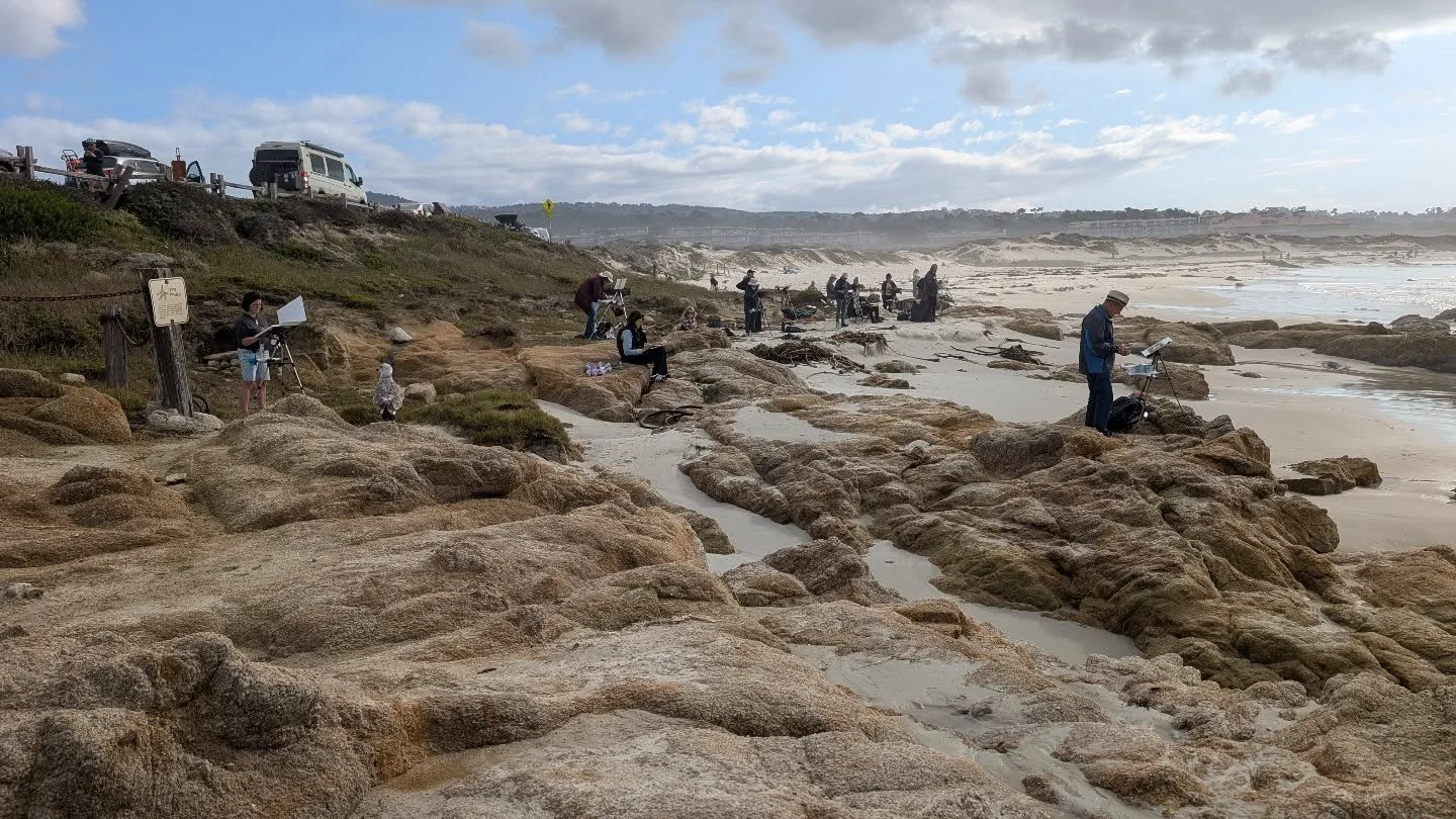 This was our painting location today in beautiful Pacific Grove. The sun came out, and we were able to spend 3 hours painting the ever-changing shoreline and crashing surf. Day three of my workshop with @steveputtrich and @madelineartschool has just
