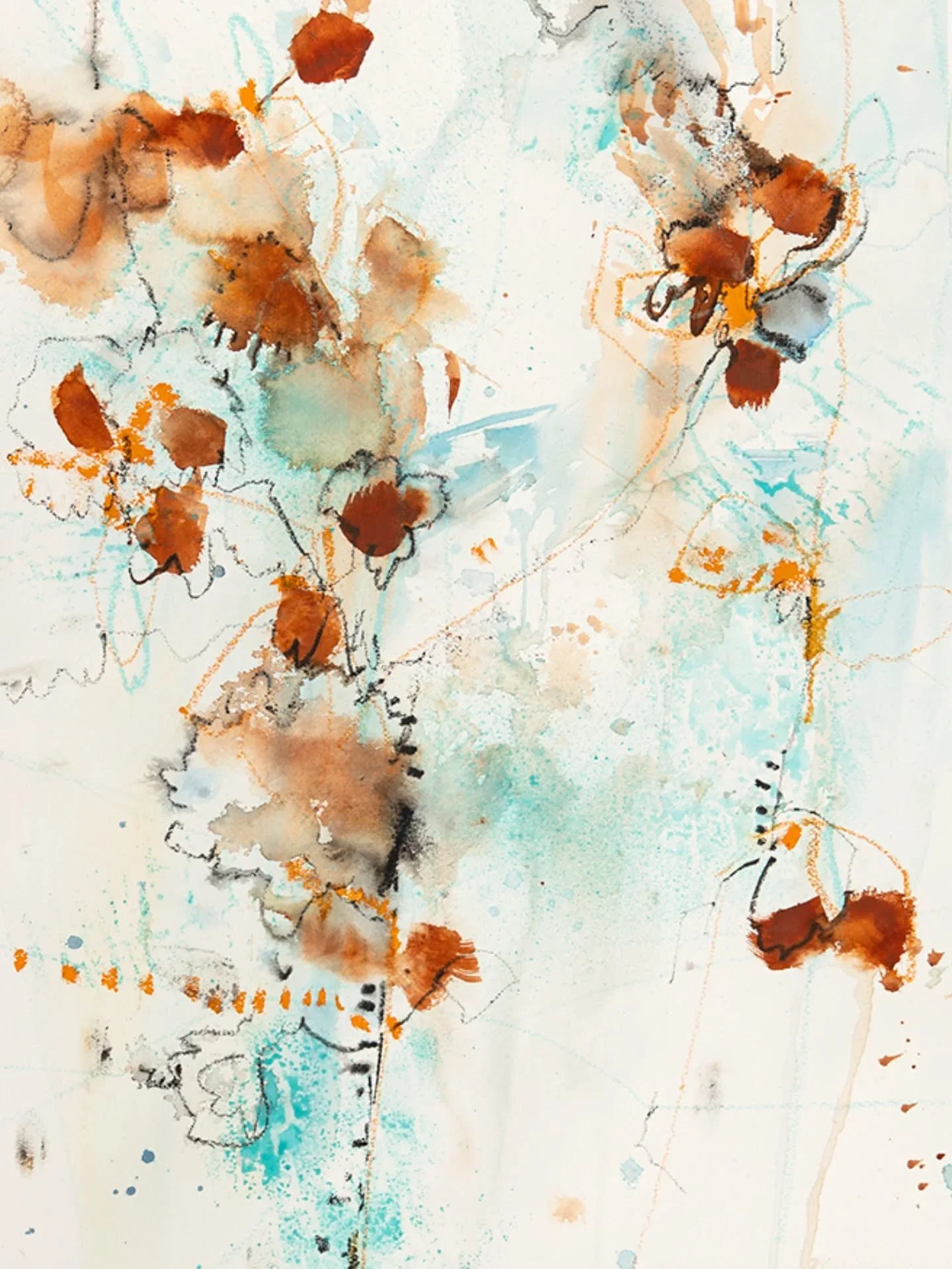 Patchwork sky
Dry leaves hook, hang 
wind scratched season scoured
.
&quot;The Only Constant,&quot; watercolor and water-soluble crayon 
15 x 22 inches