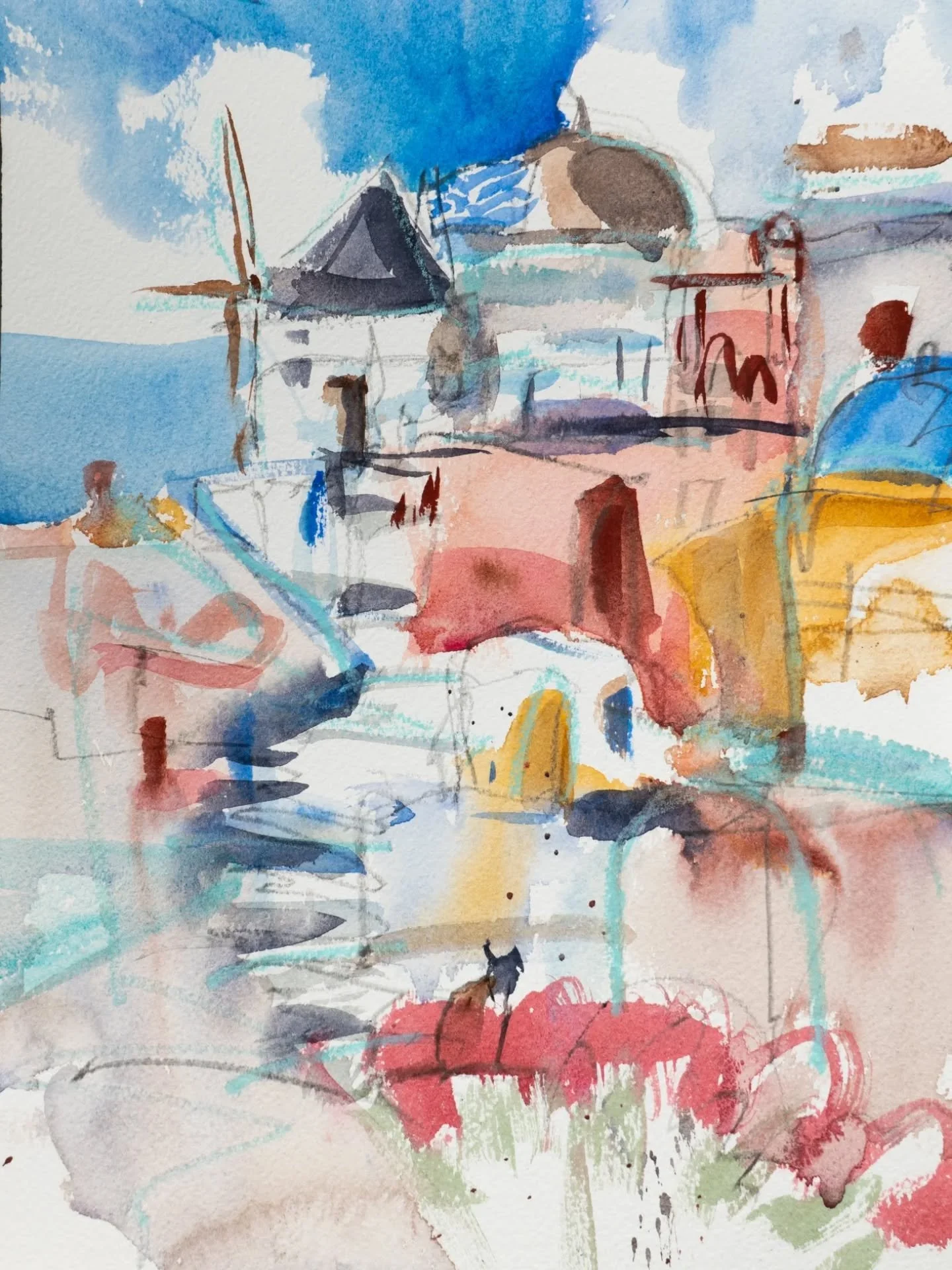 Turns out you can say a lot with a few lines. Finding freedom to sketch in my paintings has been so exciting for me. I love the way I can create a shape with a little bit of line, give it a name and it comes to life, just like the cat hiding in this 