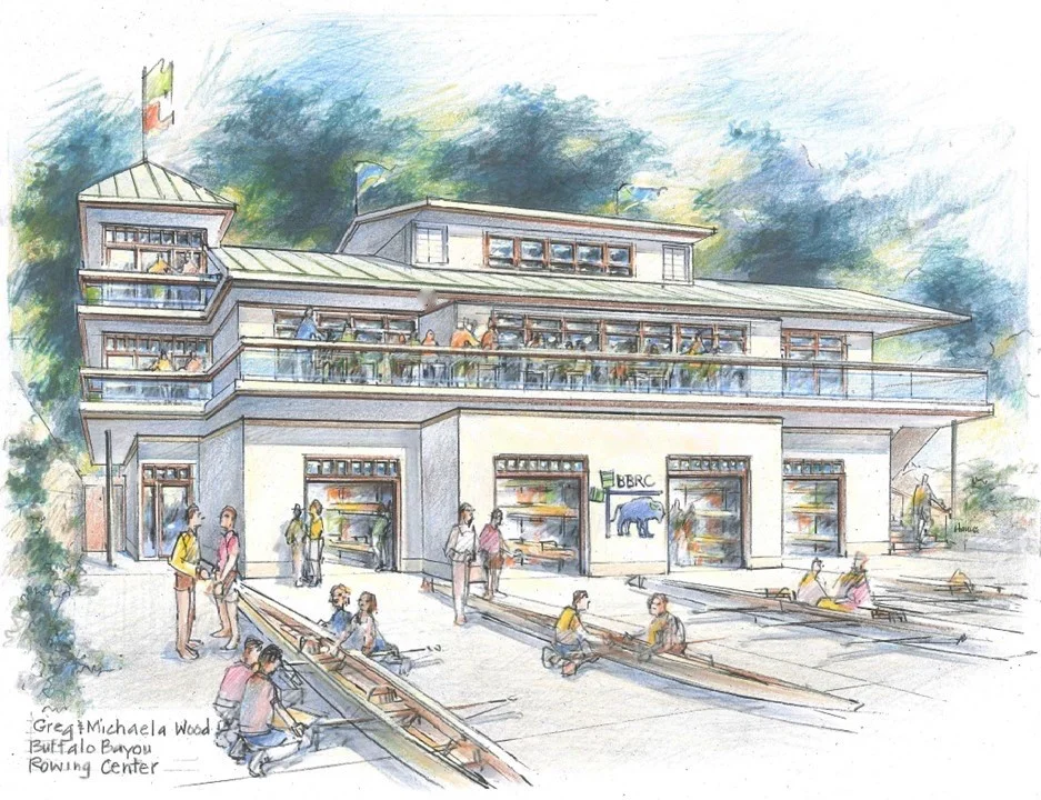 Rendering of the dream Buffalo Bayou Rowing Center Facility