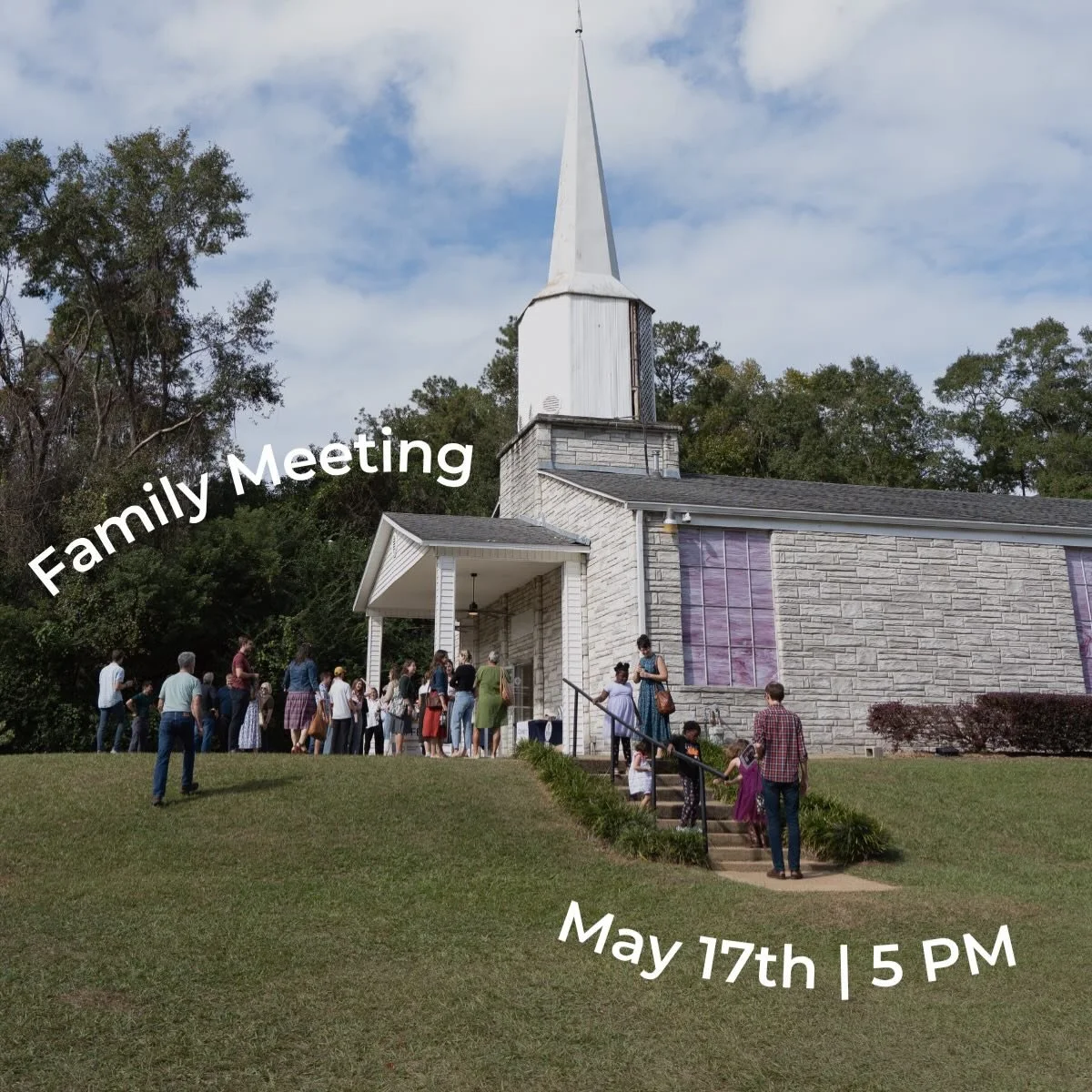 Join us for our Church Picnic and Family Meeting May 17th at 5PM. Our time will start inside as we reflect on the past year in the life of our church and also forecast what is to come. Following that, we will have baptisms outside and have our dinner
