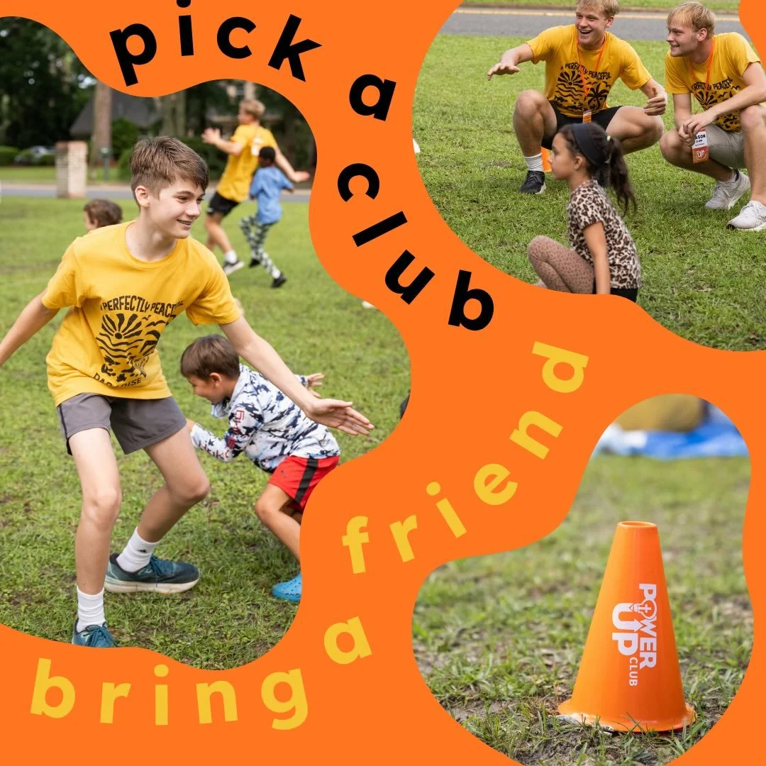 Power Up Clubs start NEXT WEEK! Tomorrow, adult and youth leaders will begin bootcamp where they spend days preparing and practicing putting on a club. These gospel-centered clubs will be taking place on lawns across Tallahassee from Monday - Thursda