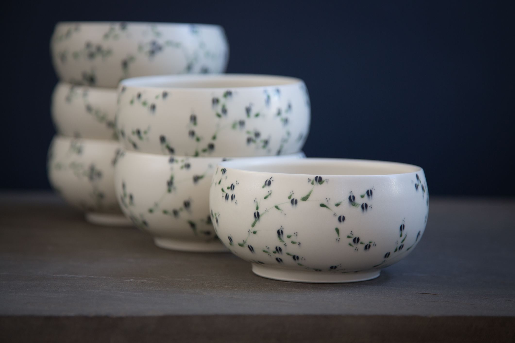 Porcelain Bowls with Green Branches