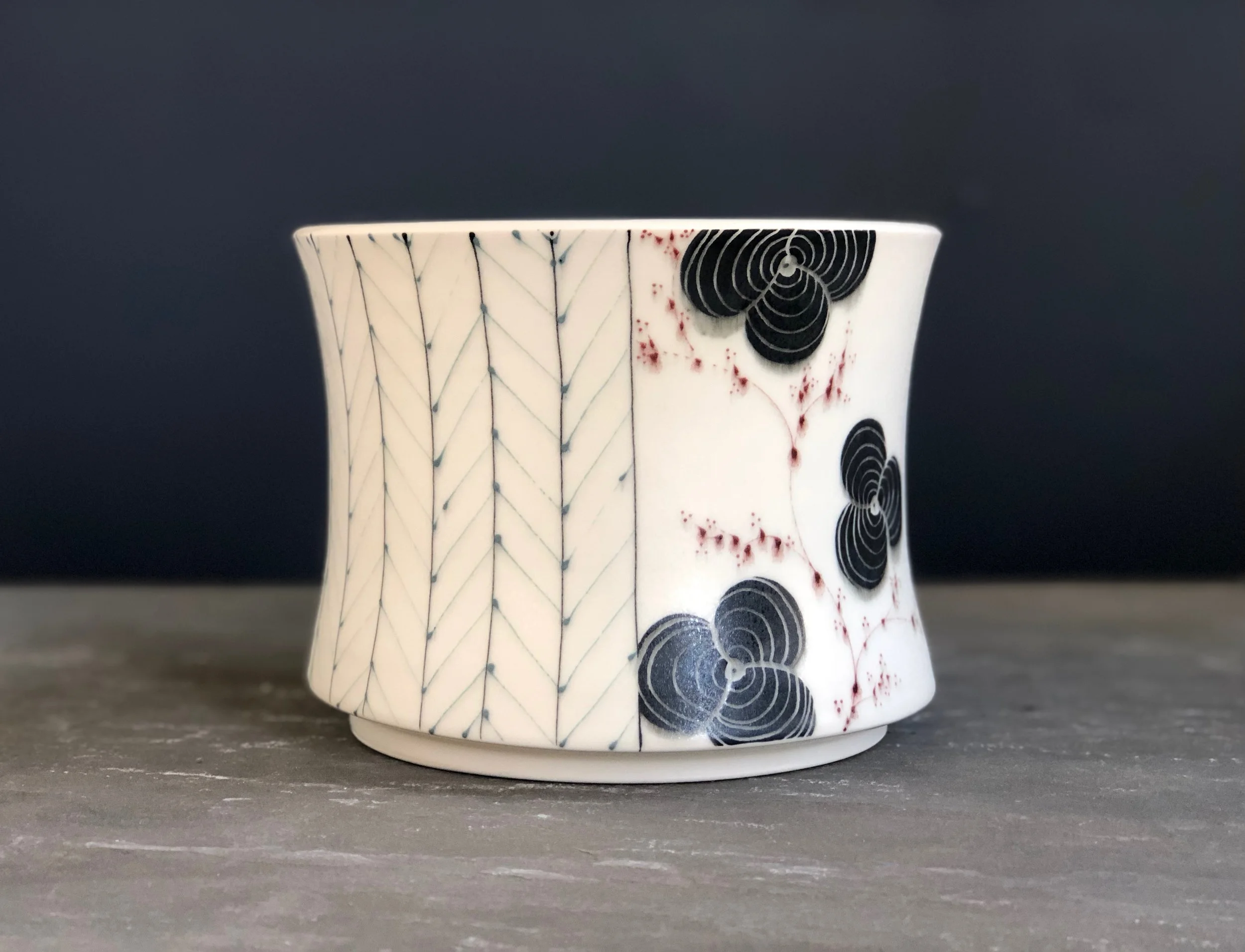 Trifle Serving Bowl with Herringbone and Abstract Floral 