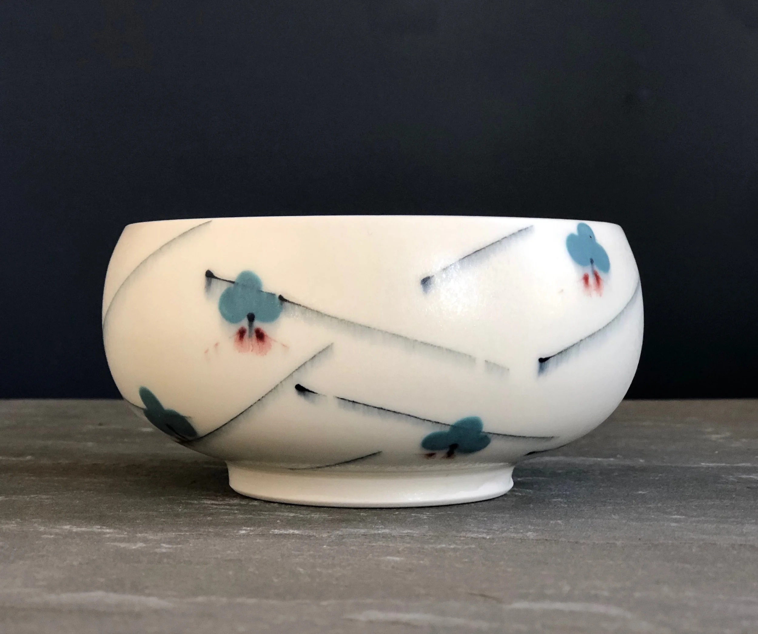 Porcelain Bowl with Blue Clovers 