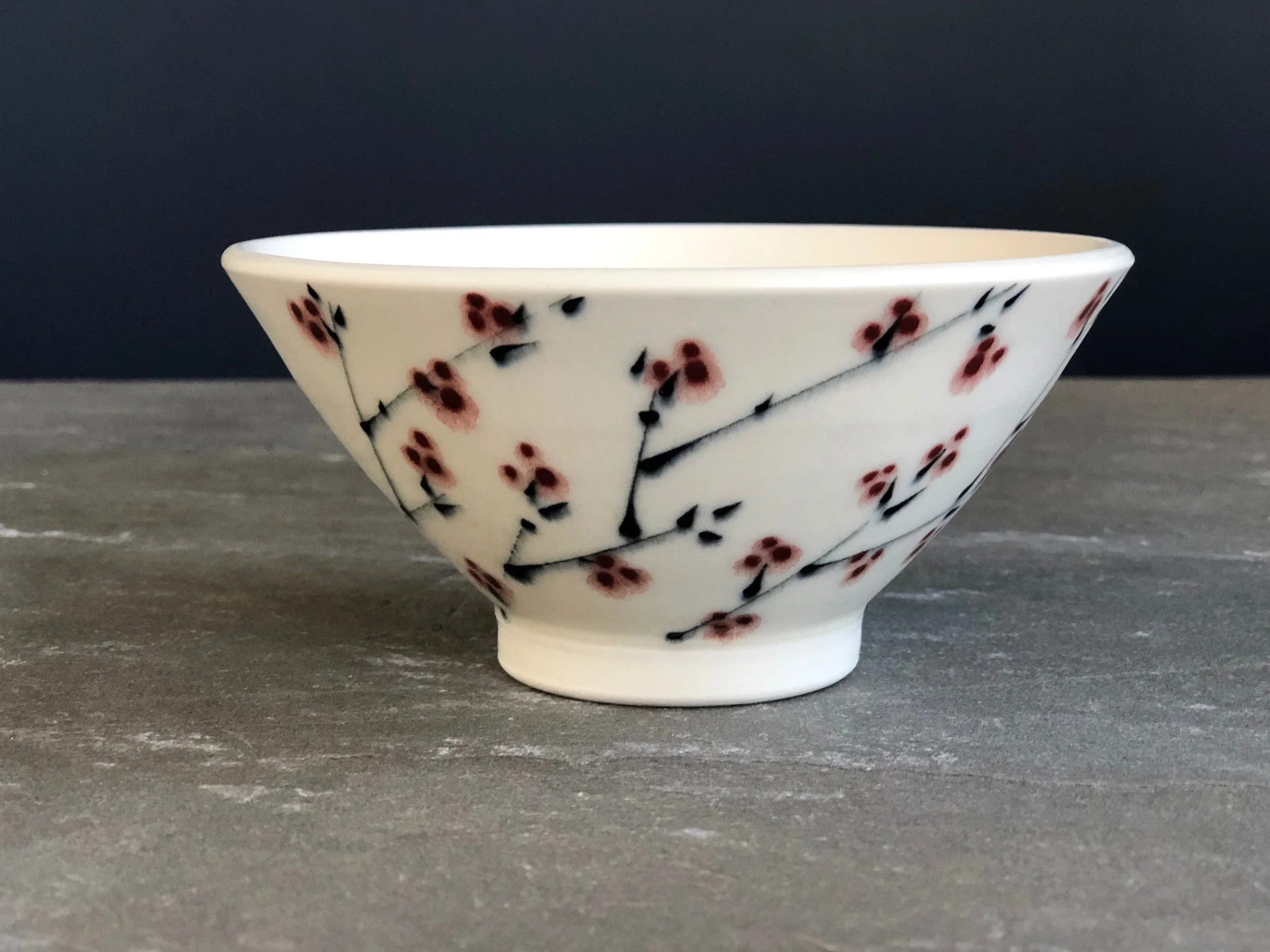 Small Porcelain Bowl with Black Branches and Red Berries