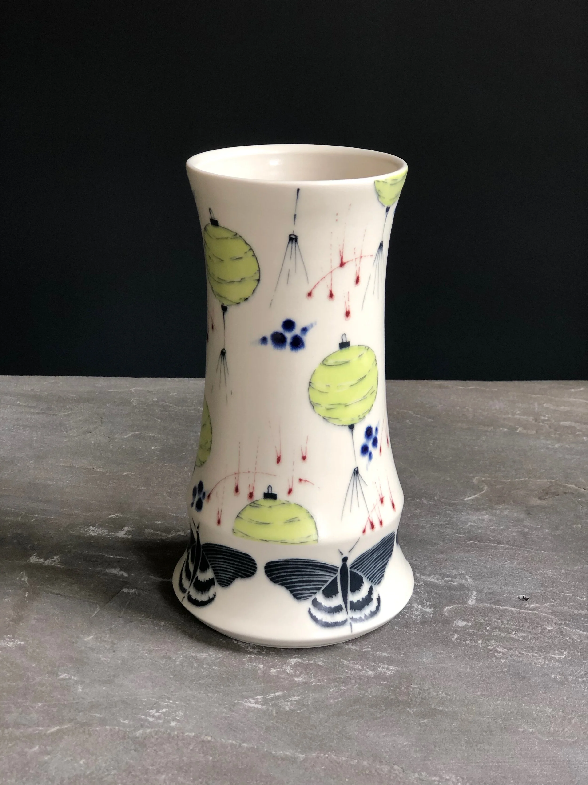 Vase With Chartreuse Lanterns and Sgraffito Moths