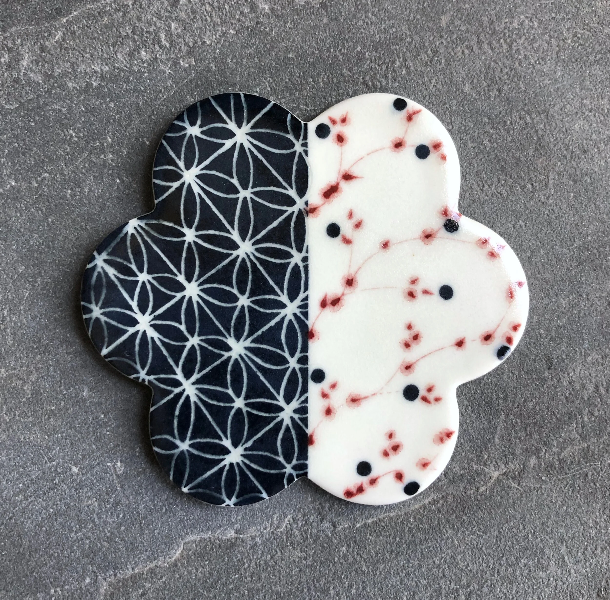 Black Geometric and Floral Coaster