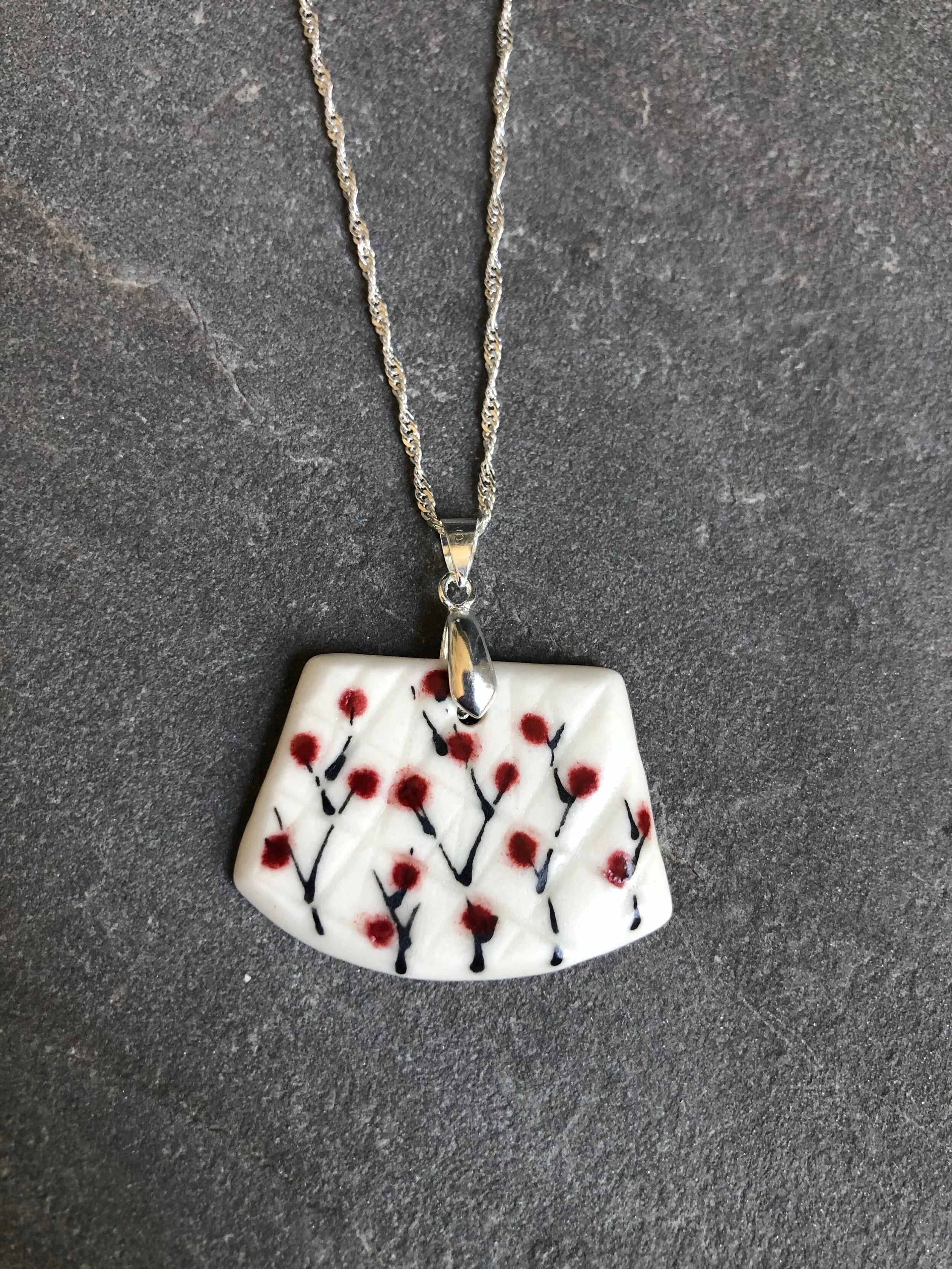 Porcelain Pendant with Sterling Silver Chain  