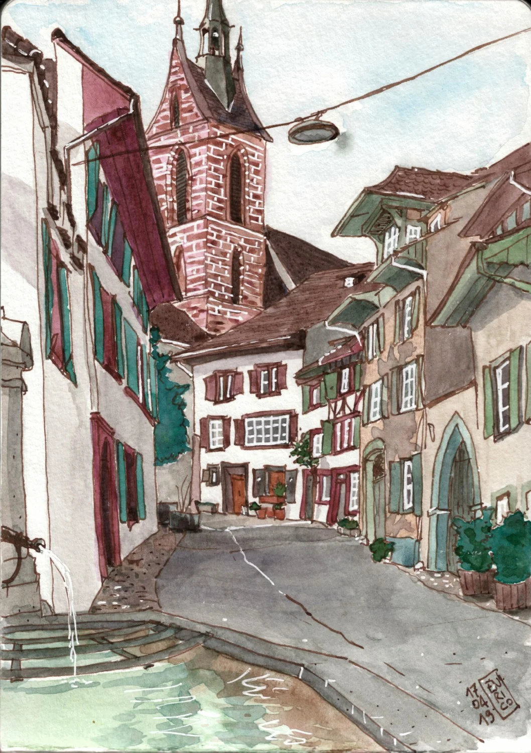I love this street behind Peterskirche, where each house is old and beautiful. I was sketching from behind the fountain.