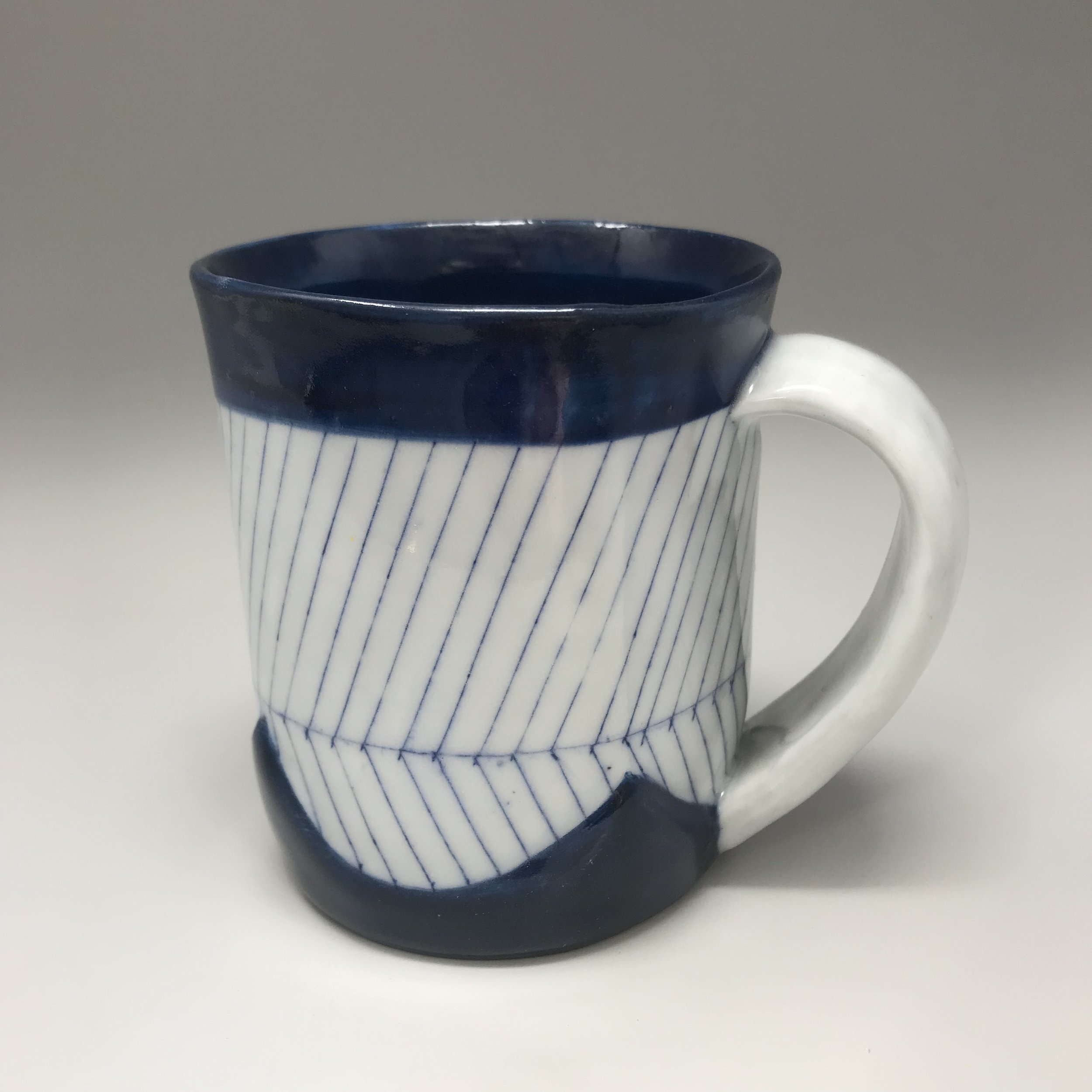 Mug, Blue Base, Rim, Pinstripes
