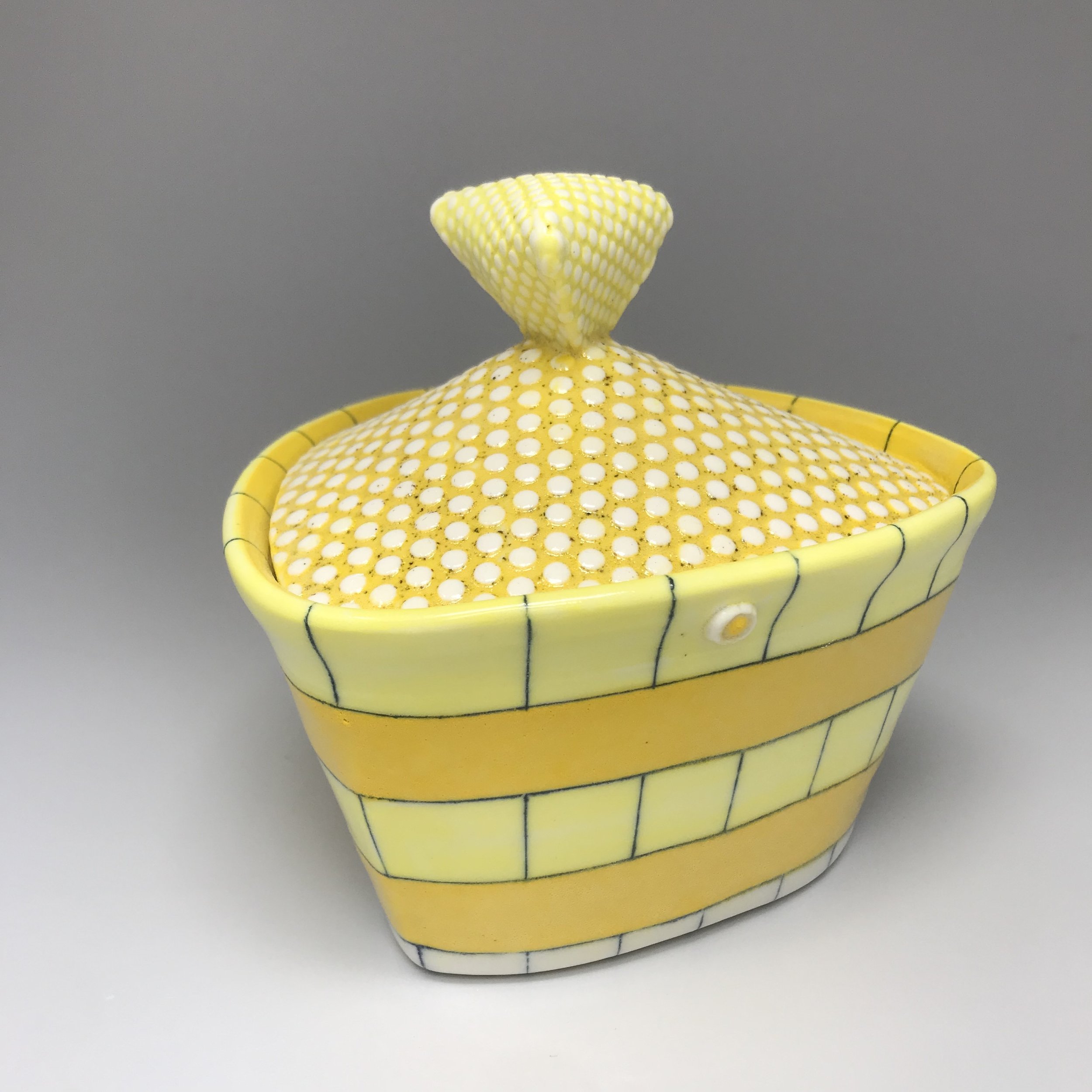 Triangular Lidded Jar, Yellows