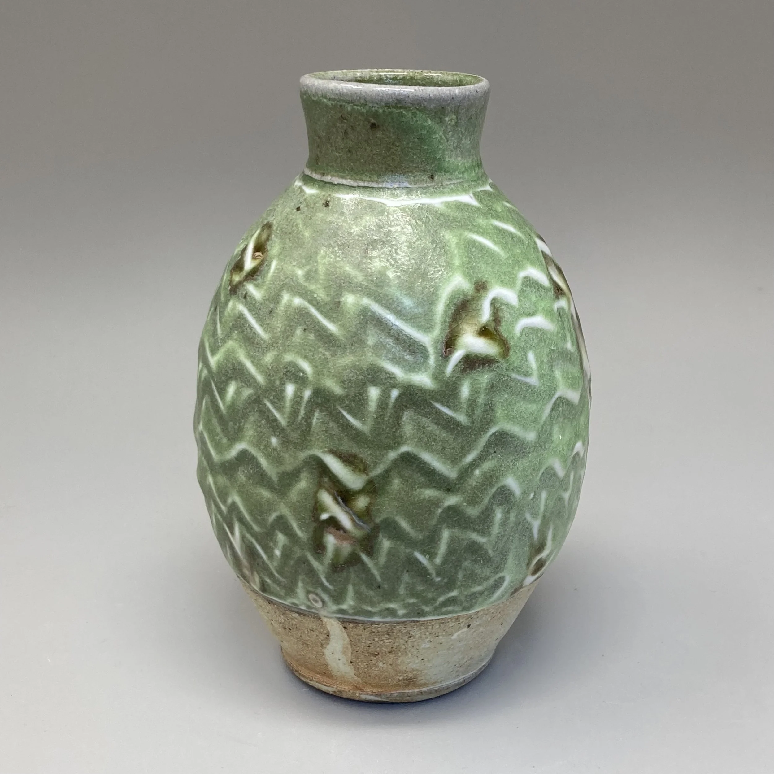 Green vase w/porcelain slip texture