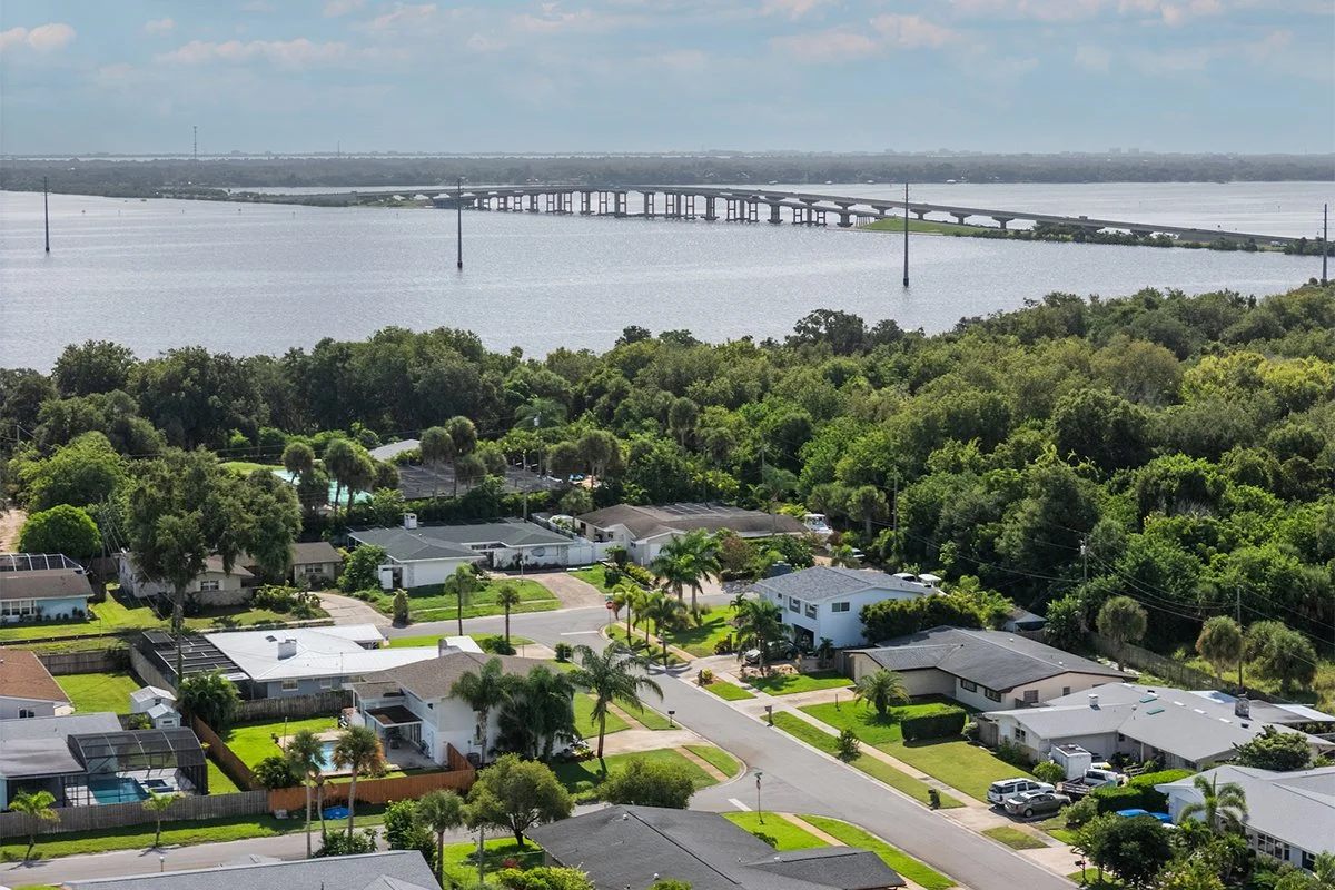 Aerial photo showing Parkchester and the 528 Bridge in Cocoa, Florida.