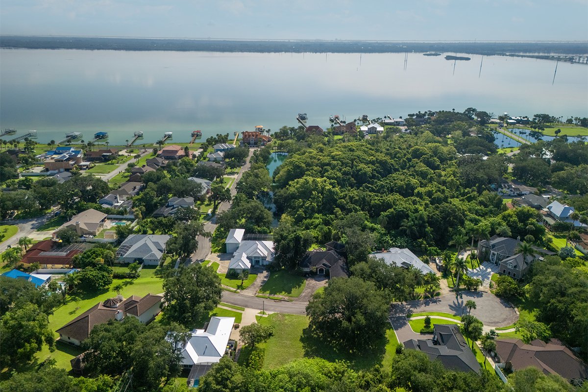 Aerial view of Sabal Chase neighborhood near Indian River in Cocoa, Florida