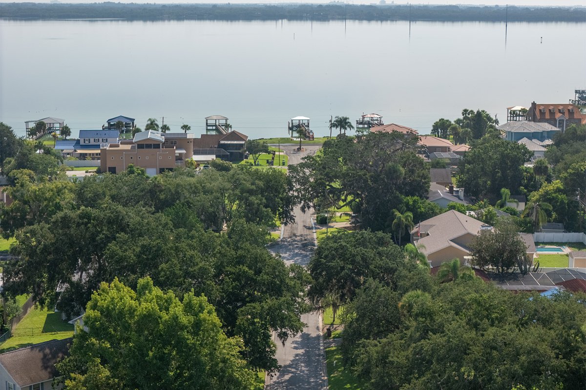 Aerial image showing Brookhill neighborhood tree-lined streets, Cocoa FL
