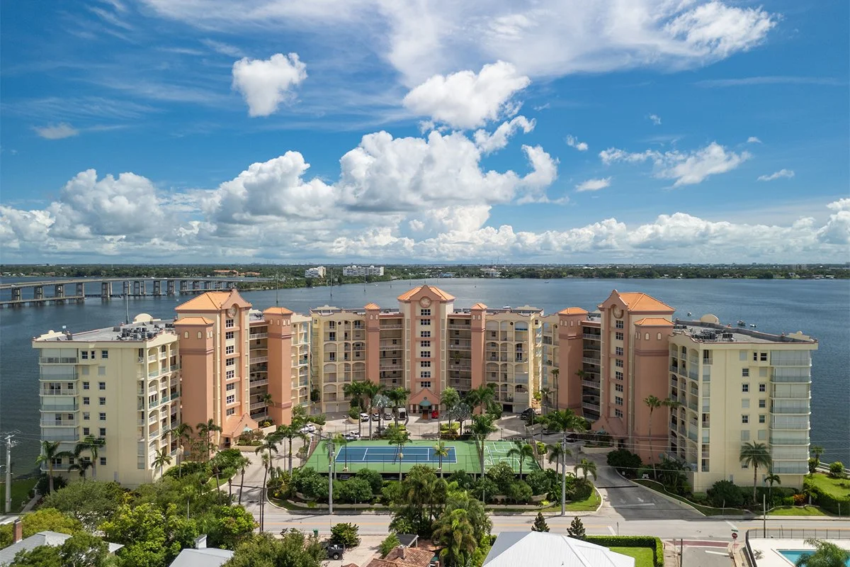 Aerial and tennis courts at Oleander Pointe, Cocoa