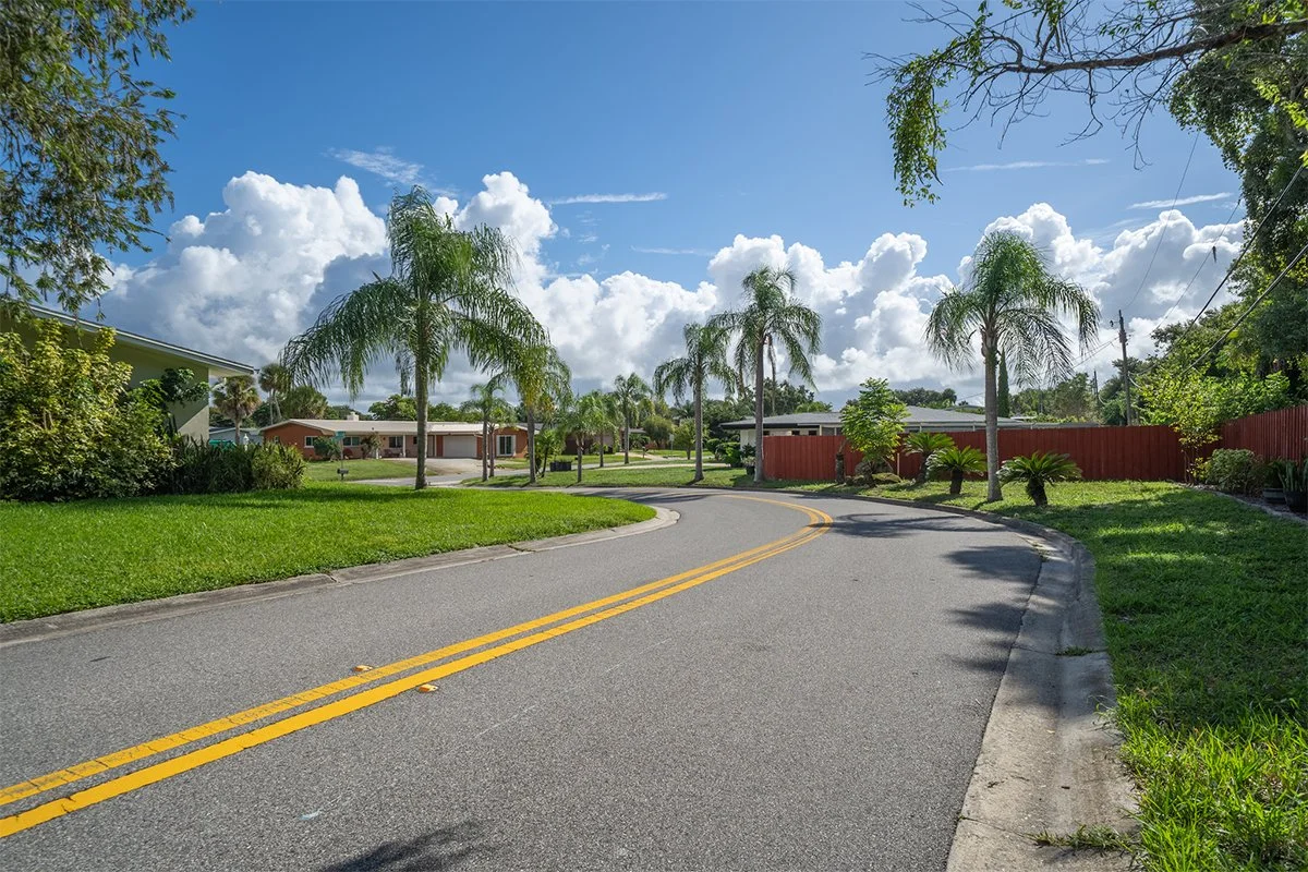 Street view of Parkchester neighborhood with homes in Cocoa, FL.