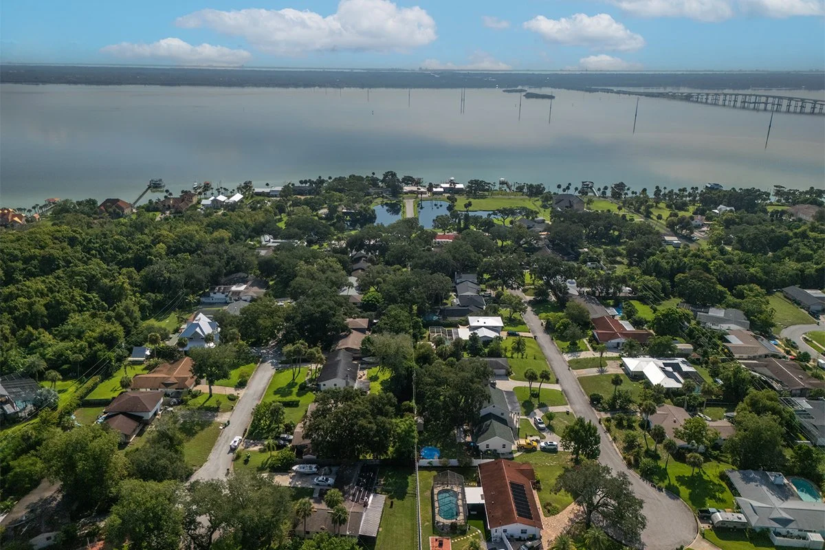 Aerial image of Indian River Estates near the water, Cocoa FL
