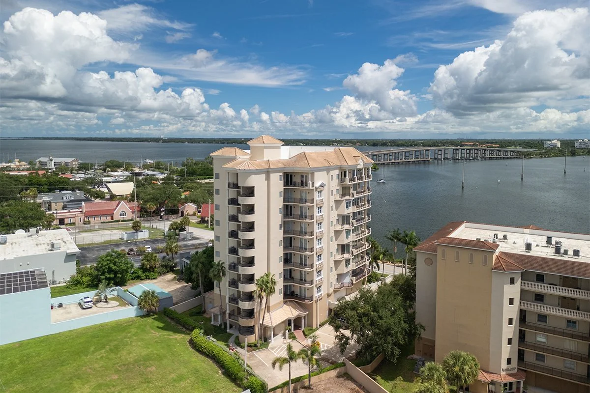 Twenty One Riverside Condos aerial shot on Indian River, Cocoa FL