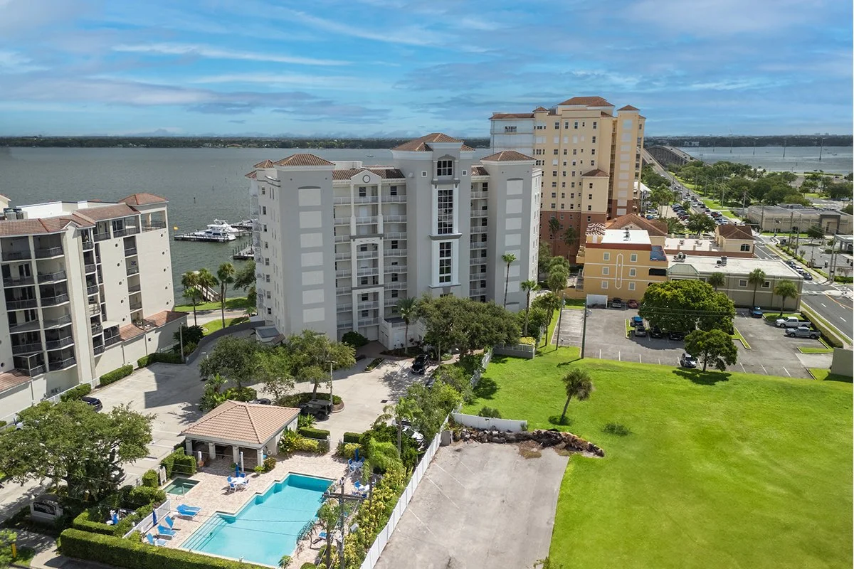 Whitley Bay West aerial & pool view, Cocoa FL