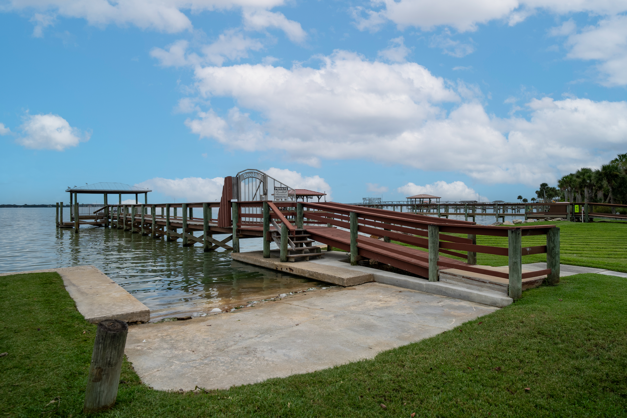 Community dock at Brookhill neighborhood with river access in Cocoa, Florida