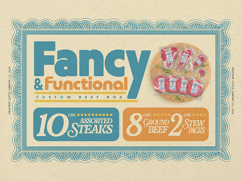Fancy and Functional Box includes 10 lbs of steaks and 8 lbs of ground beef and 2 lbs of stew of all local grass-fed beef.png