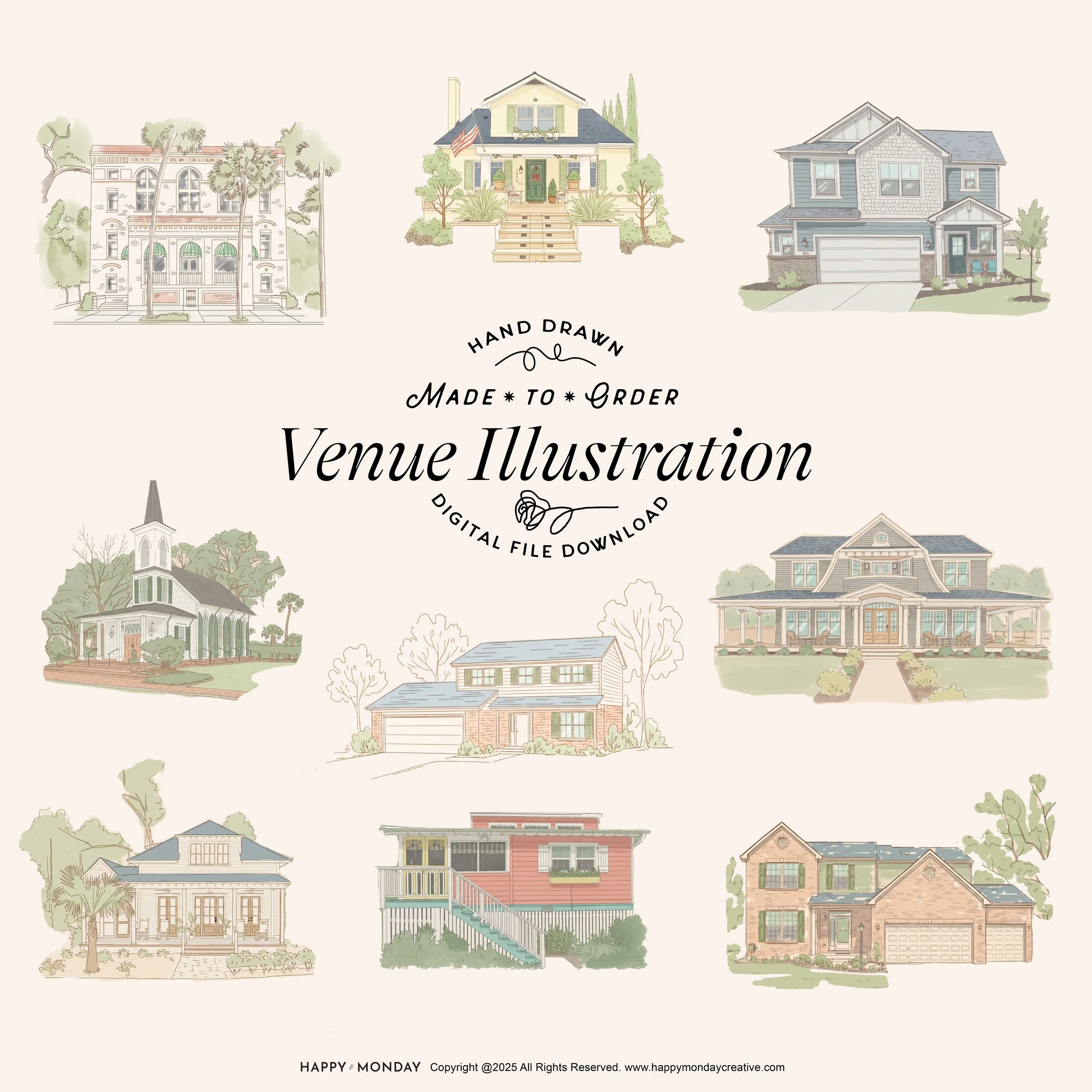 A Retro-Modern Take on Custom Venue Illustrations