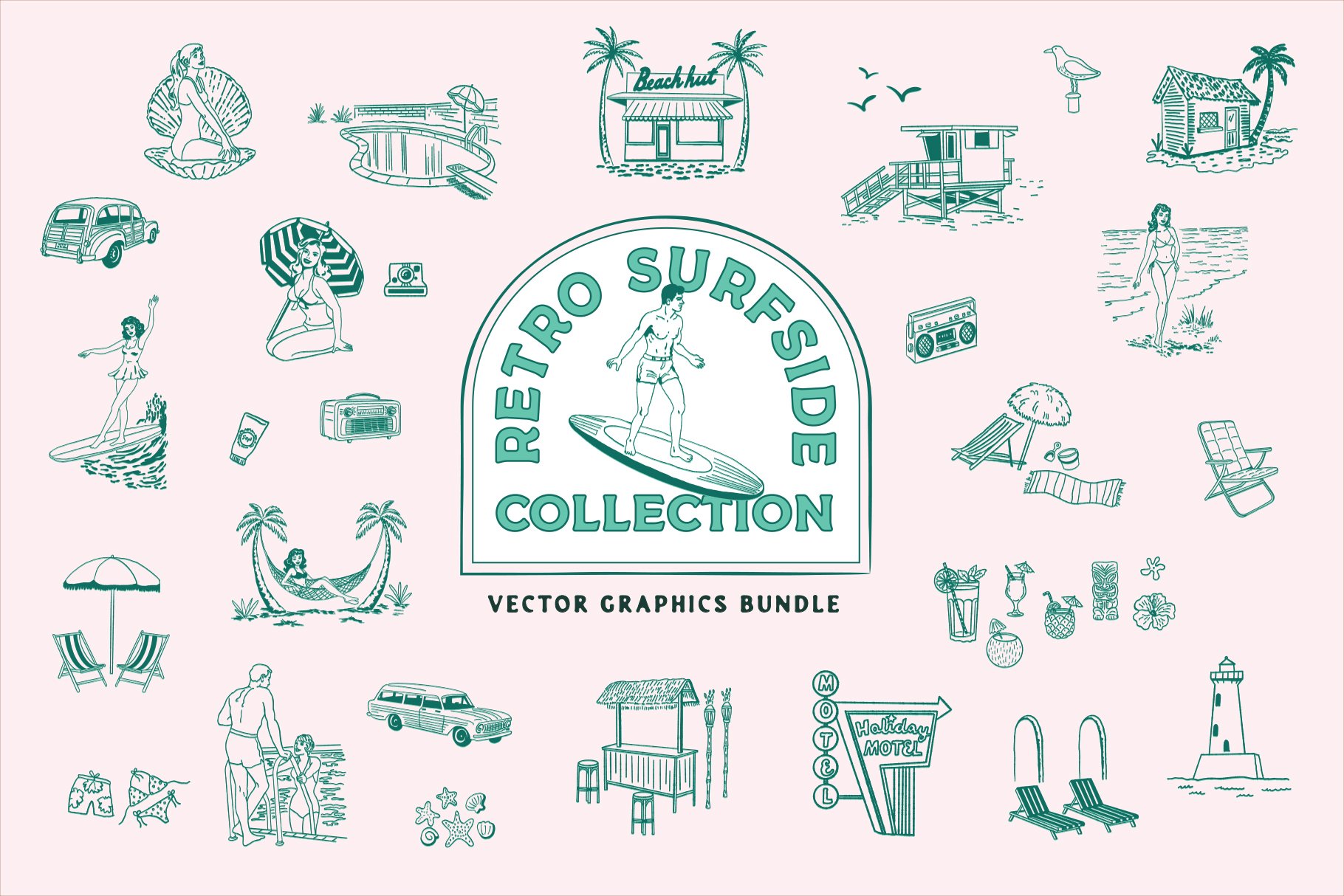 Retro Surfside Collection: Vintage Beach Illustrations That Actually Look Hand-Drawn