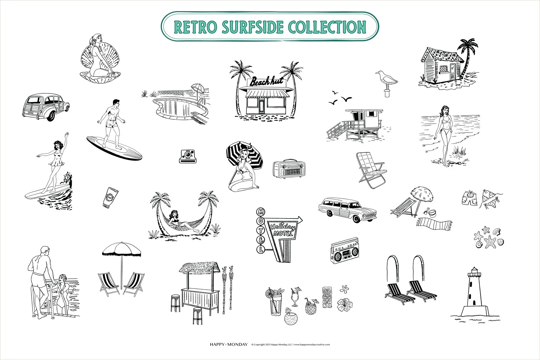 retro surfing illustrations