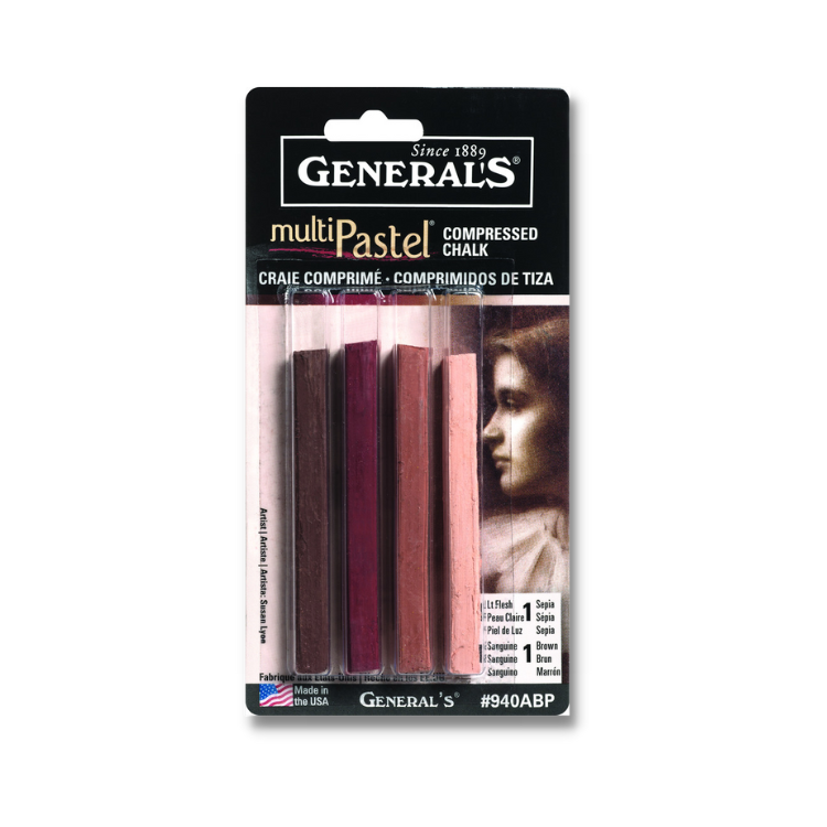 Genral's MultiPastel Compressed Chalk Set, 4 Earth Tones (Blistercarded)