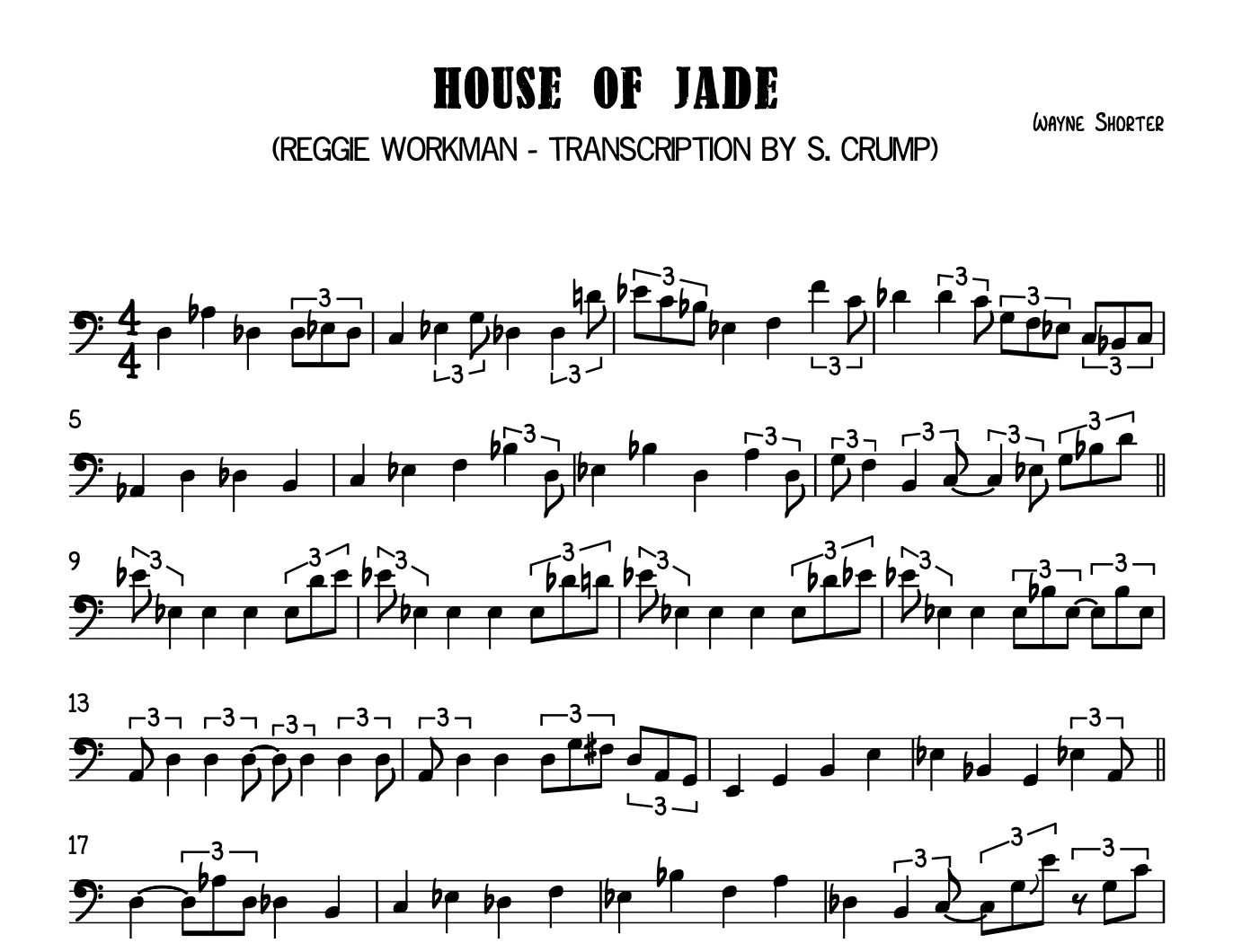 Transcription - Reggie Workman - House of Jade