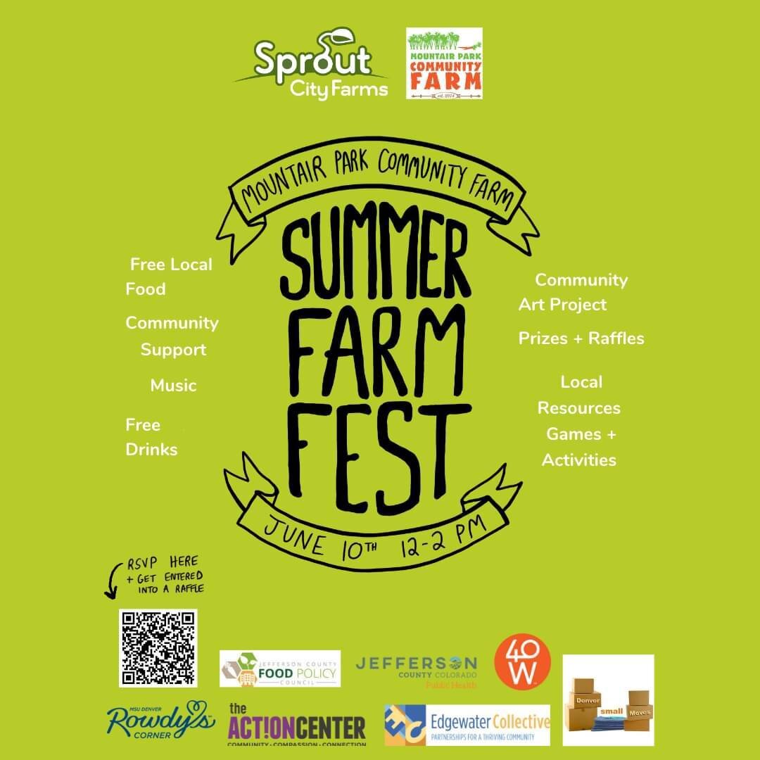 Join us for the Summer Farm Fest at Mountair Park Community Farm! Come enjoy some free food, drinks, activities, local orgs + resources and prizes!🎁 
This is a collaborative family-friendly event that will take place on Saturday June 3rd 2023, 11AM-