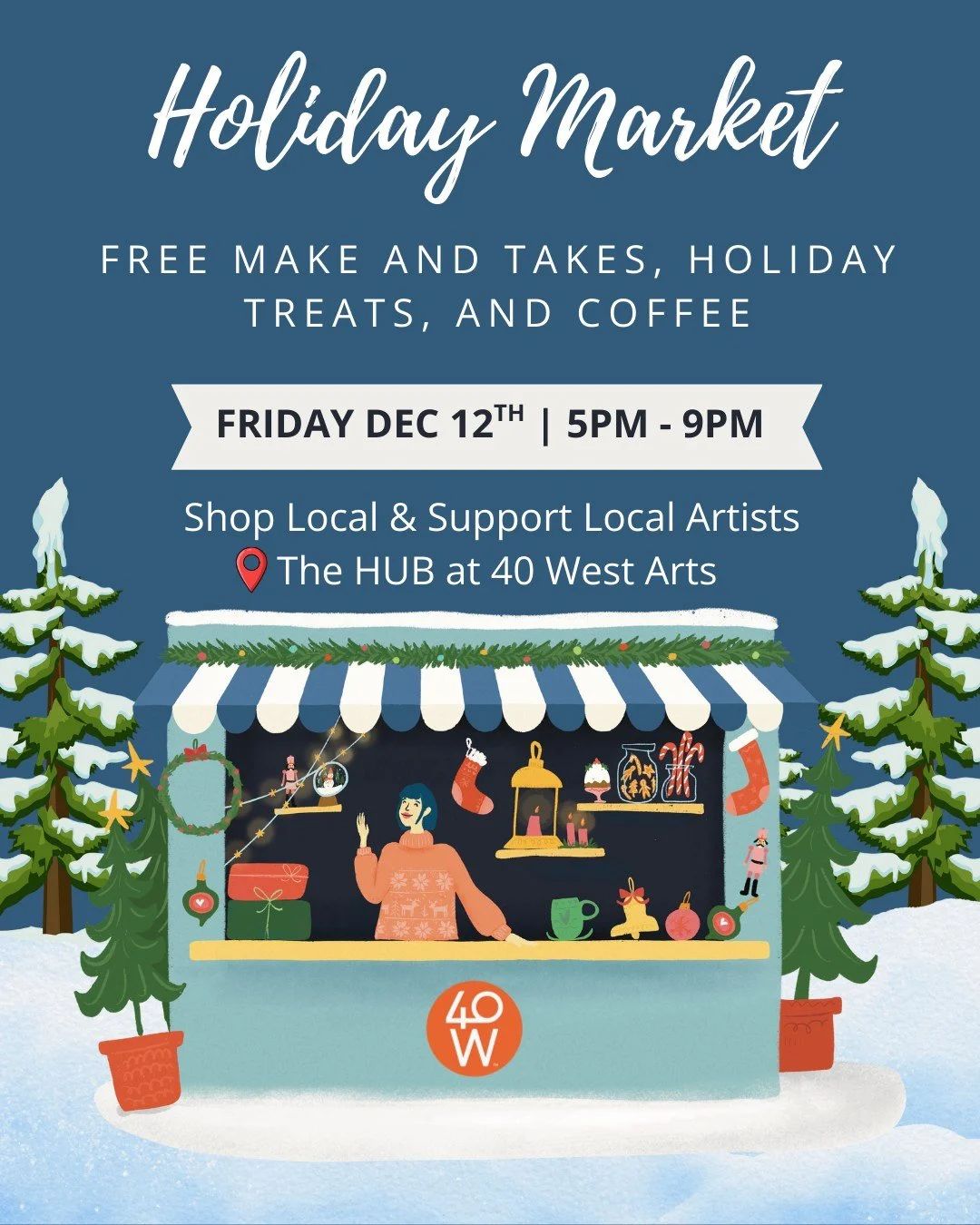 This Friday, Dec 12th, 5&ndash;9 PM, celebrate the season by supporting local artists! Our Hub galleries are hosting winter festivities and holiday art markets, perfect for finding unique, one-of-a-kind gifts.

Highlights:
* Explore art and gifts fro