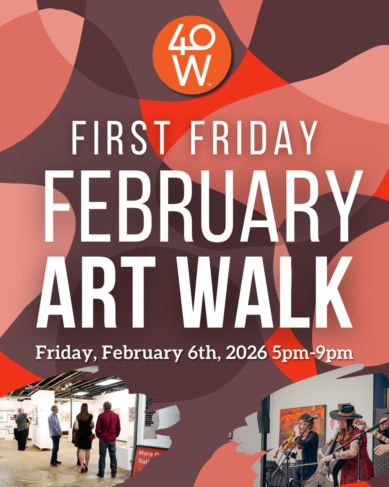 February First Friday is coming up! 🧡
Join us in the 40 West Arts District for another relaxed night of art, creativity, and community! 
Galleries and studios along West Colfax will be open late with fresh work, open studios, and plenty to explore a