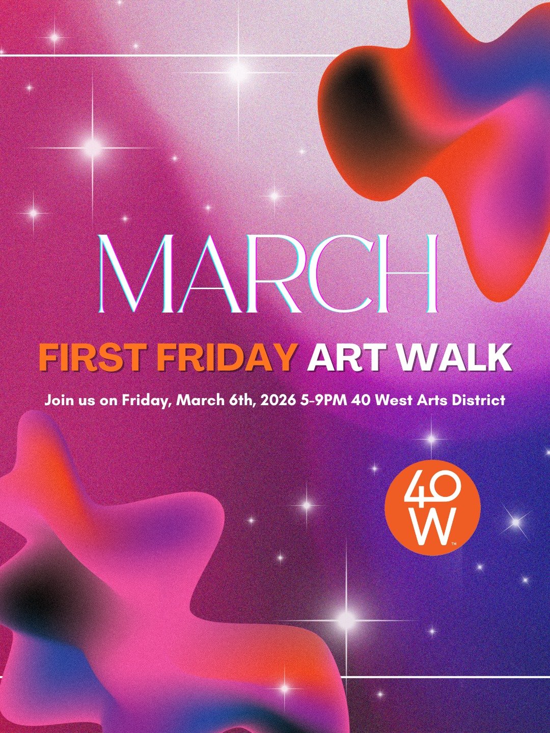 March is calling 🎨✨
Join us for First Friday Art Walk on Friday, March 6th from 5&ndash;9 PM in the 40 West Arts District.
Wander through galleries, meet local artists, experience new exhibitions, and soak up the creative energy across West Colfax. 