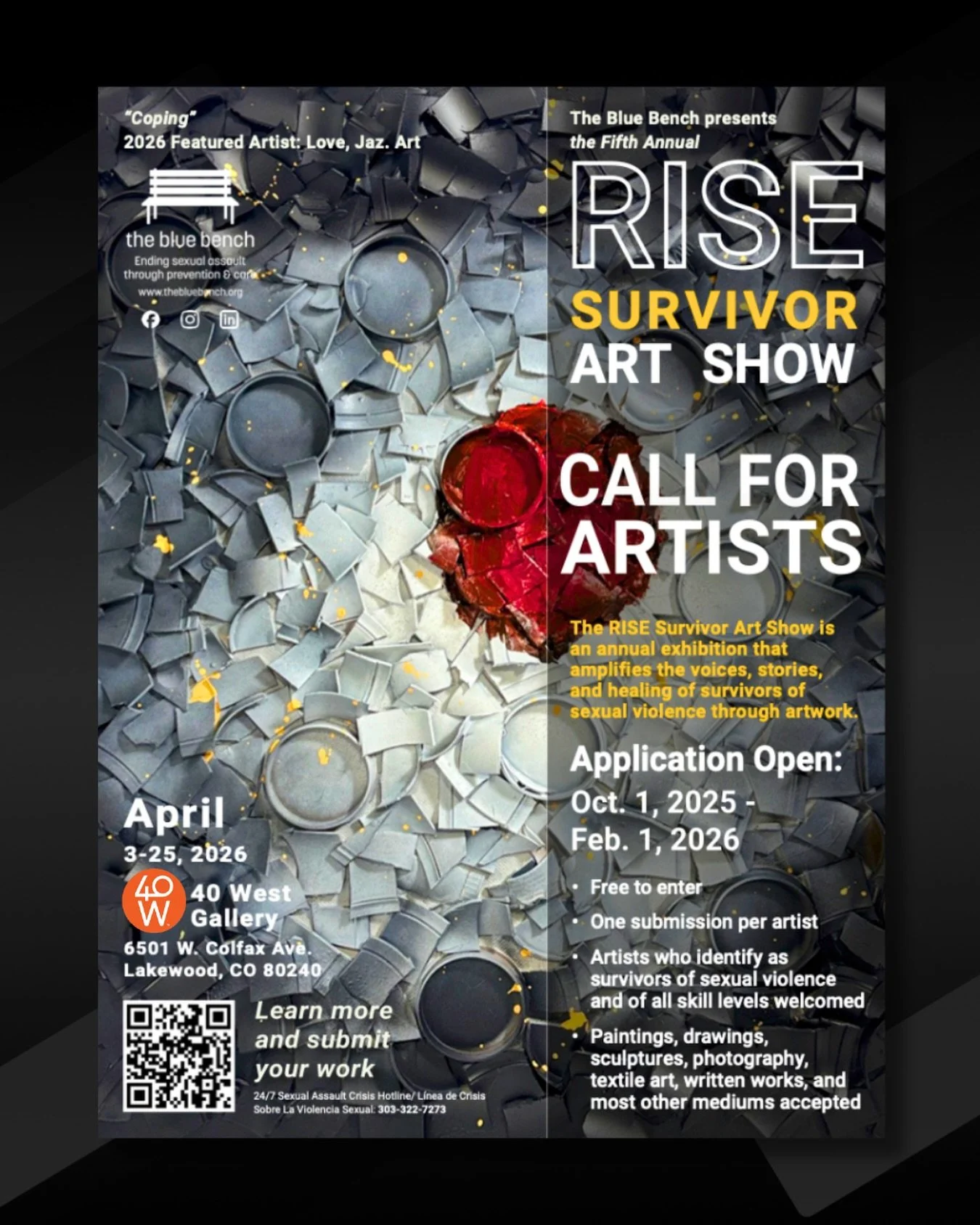 🚨Call for Artists!🚨 | RISE Survivor Art Show
We invite survivors of sexual violence to submit artwork for the 5th Annual RISE Survivor Art Show, held this April in honor of Sexual Assault Awareness and Prevention Month (SAAPM).
RISE is a survivor-c