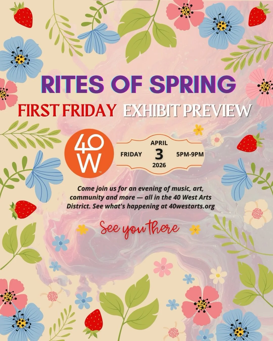 Rites of Spring Art Crawl is one week away🧡
Brand new work is about to take over the district, and this is your first look at what&rsquo;s opening at 40 West Arts on April 3 from 5PM to 9PM.
Fresh perspectives, the energy of spring and the unmistaka