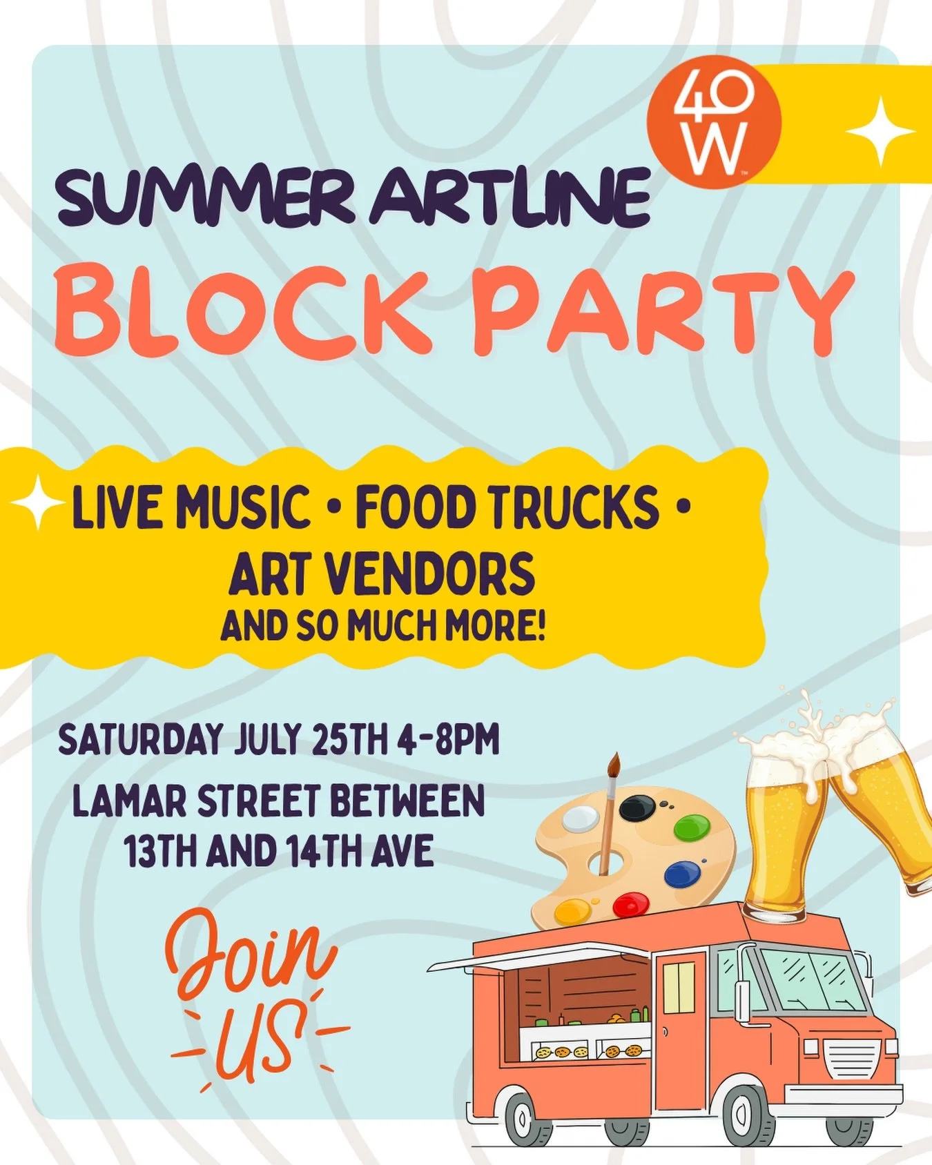 Lamar Street is getting a glow-up.🧡
And we&rsquo;re throwing a block party to kick it off.
You&rsquo;re invited.
The City of Lakewood just landed a National Endowment for the Arts grant to bring permanent public art installations to Lamar Street &md