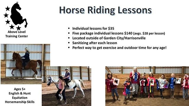 Looking for an activity to do in May? Horse riding lessons are a great choice that has social distancing. Get some one on one time with our lesson horses in an open indoor arena. Any age five or older are welcome to come out! We provide sanitized hel