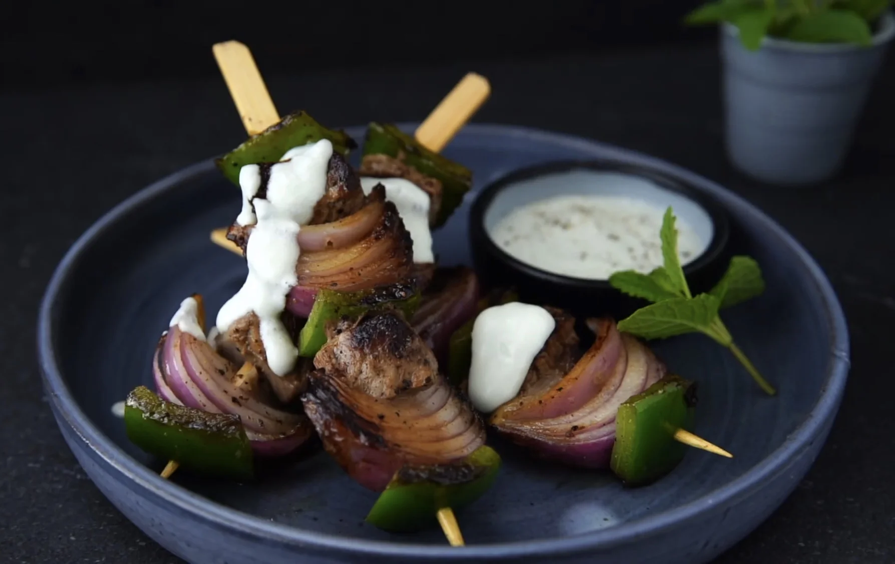 Beef Kebobs &amp; Blue Cheese Sauce